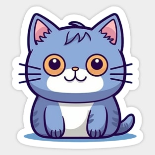 Kawaii Chibi Blue Kitty - Adorable Face, Cute Cat Art Sticker